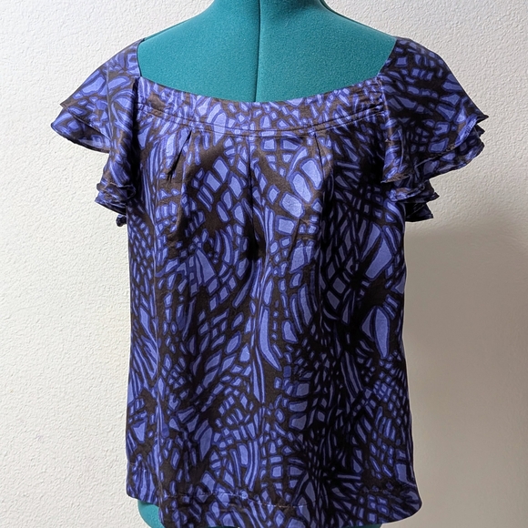 Banana Republic Blue and Black Patterned Blouse - Picture 1 of 6